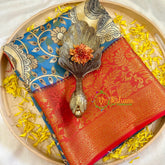 Grey Blue Kalamkari Soft Silk Saree -VS3166